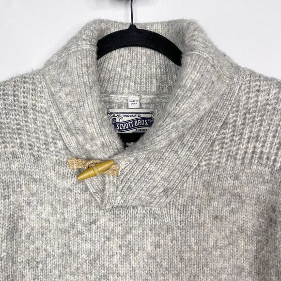 Schott Bros NYC Mens Medium M Gray Midweight Shawl Collar Sweater Wool Blend - Picture 5 of 7